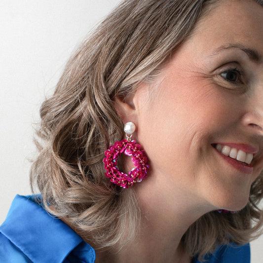 Cyclam-Pink Windmühlen-Pailletten-Ohrstecker